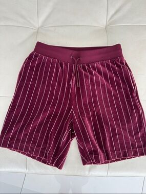Burgundy Rickey Regal Lacoste Pinstripe Velour Drawstring Shorts